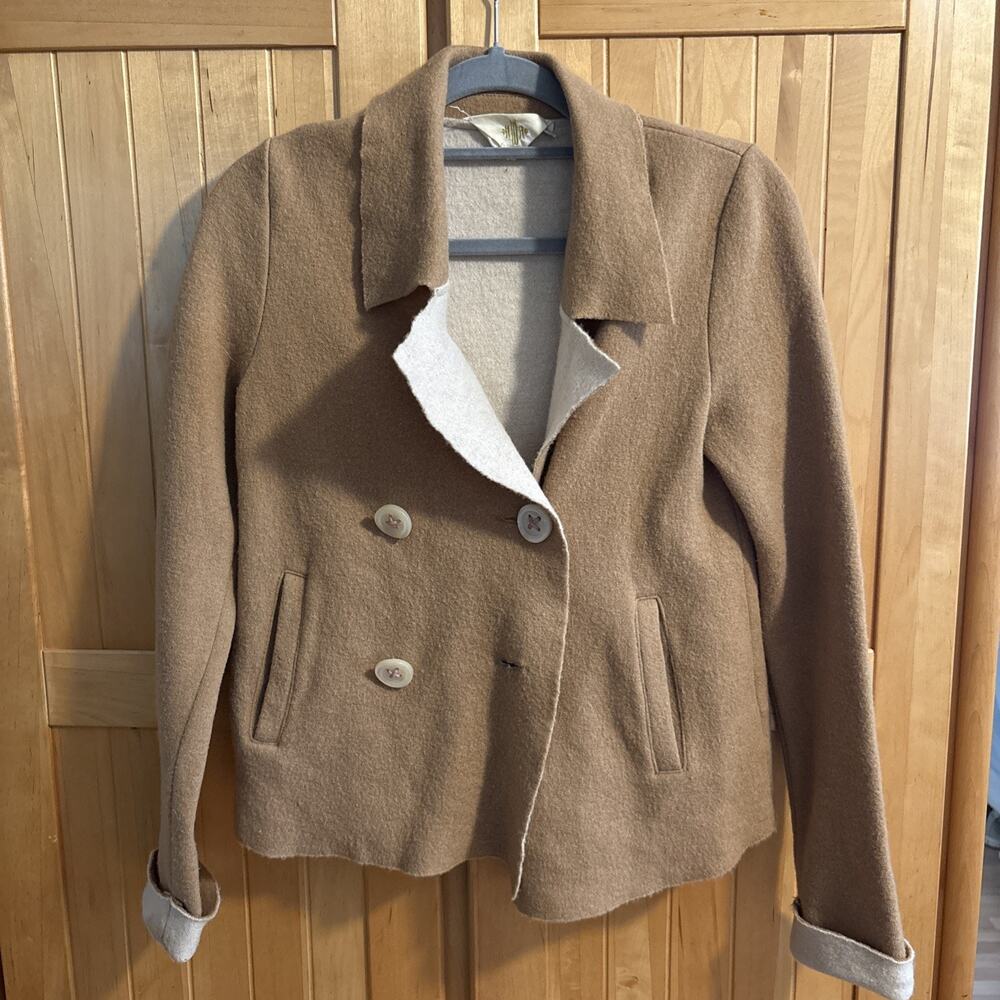 Anthropologie HWR Monogram Bonette Wool Jacket Women's [XS] Camel Tan Peacoat